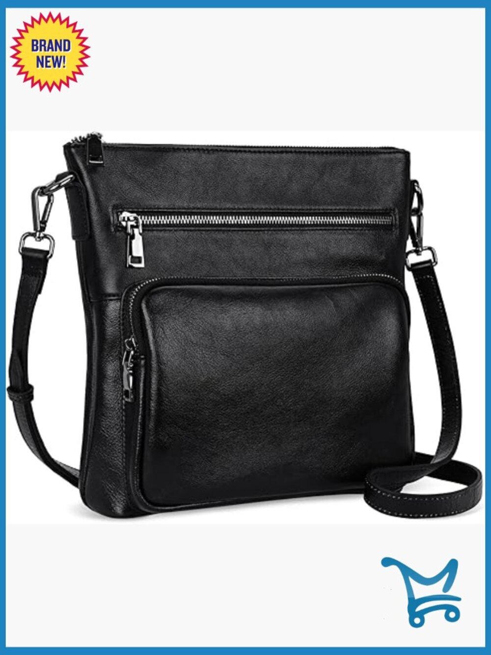 Genuine Leather Crossbody Bag with Multi Pockets, Adjustable Strap, Medium Size